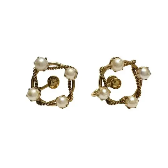 1950's Henry Griffith & Sons 1/20 - 12 K Gold Filled Pearl Screw back Earrings - Picture 2 of 13